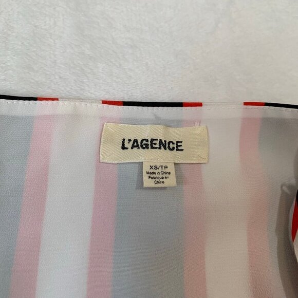 L'Agence 100% silk black white red striped strappy lined flowy tank top - Picture 8 of 9